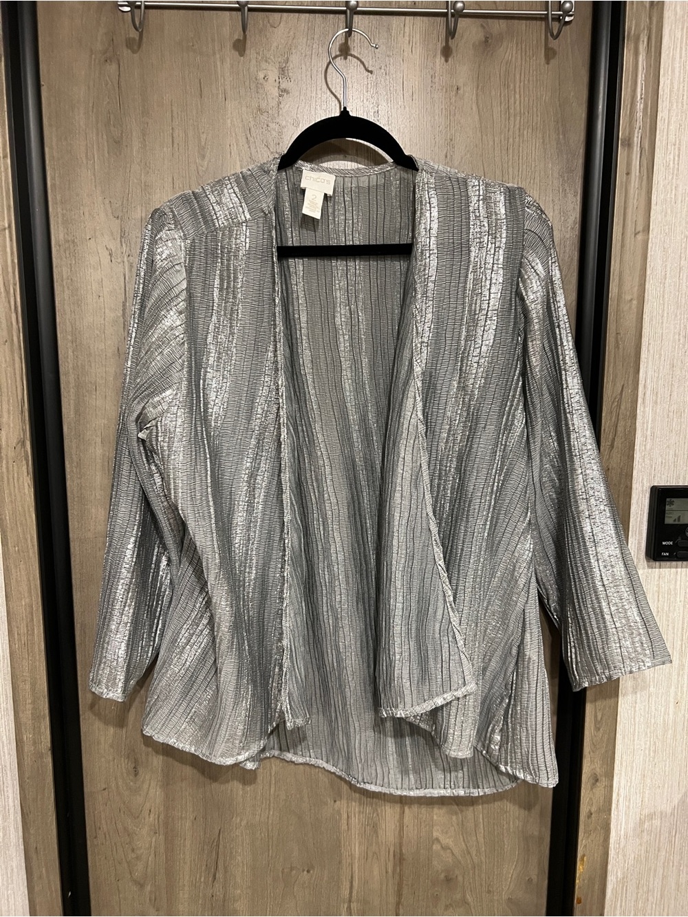 Chico's Silver Open-Front Metallic Cardigan
